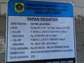 Kegiatan Bantuan Keuangan Infrastruktur Desa Pengaspalan Hotmix Desa Tahap 1 desa Situ Udik di Duga adanya indikasi Korupsi 