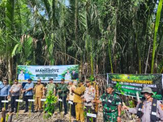 Peringati Hari Mangrove Se-Dunia, Polres dan Kodim 0314/Inhil Gelar Penanaman Pohon Serentak di Sapat