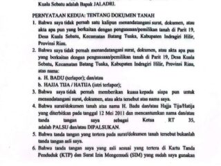 Zainal Abidin Keluarkan Surat Pernyataan: Tanda Tangan di Surat Tanah Atas Nama H. Badu Dinyatakan Palsu